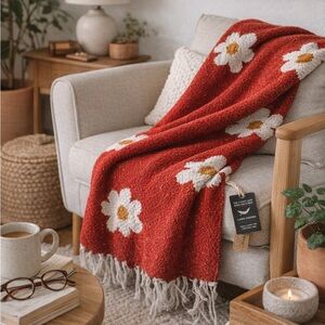TREK light gear lazy daisy blanket Red Floral Throw Blanket-NWT